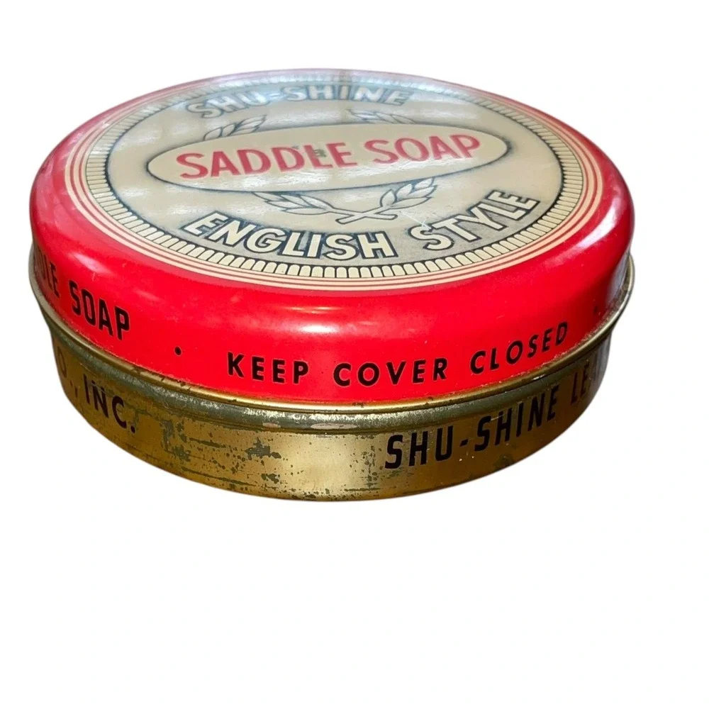 Vintage Shu Shine Saddle Soap Tin‎ English Style Advertising Signal Co Empty